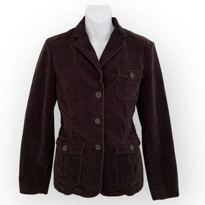 LANDS End Women's Button Front Corduroy Jacket Flap Pockets Brown Size 12